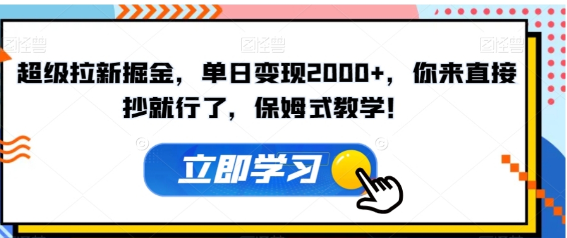 超级拉新掘金，单日变现2000+，你来直接抄就行了，保姆式教学！【揭秘】-大源资源网