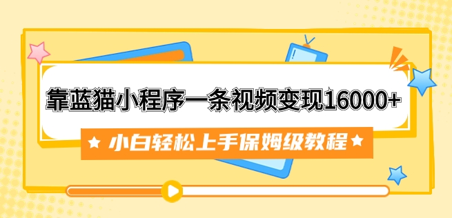 靠蓝猫小程序一条视频变现16000+小白轻松上手保姆级教程-大源资源网