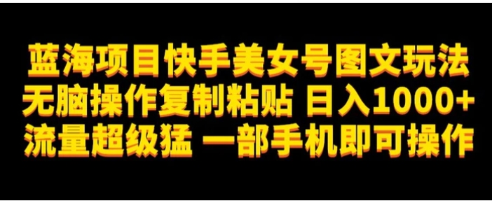 蓝海项目快手美女号图文玩法，无脑操作复制粘贴，日入1000+流量超级猛一部手机即可操作【揭秘】-大源资源网