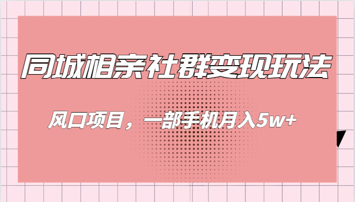 同城相亲的社群变现玩法，风口项目，一部手机月入5w+-大源资源网