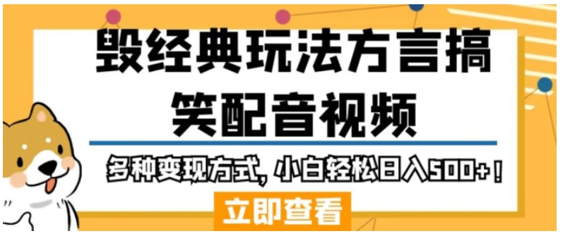 毁经典玩法方言搞笑配音视频，多种变现方式，小白轻松日入500+！-大源资源网