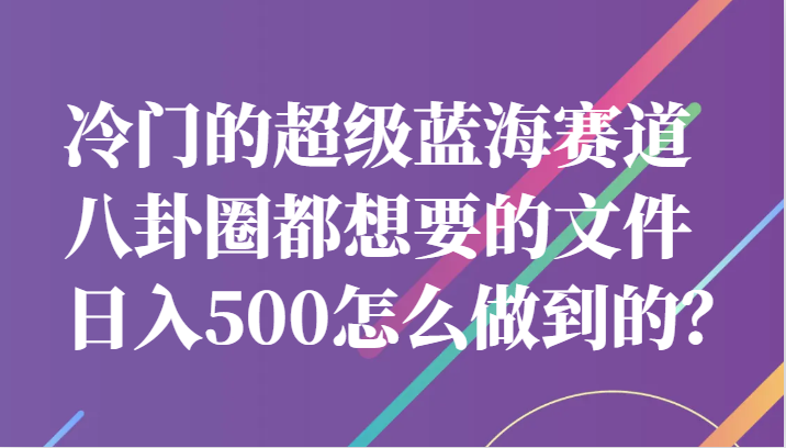 冷门的超级蓝海赛道，八卦圈都想要的文件，一天轻松日入500怎么做到的？-大源资源网