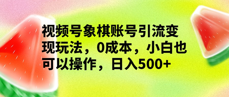 视频号象棋账号引流变现玩法，0成本，小白也可以操作，日入500+-大源资源网