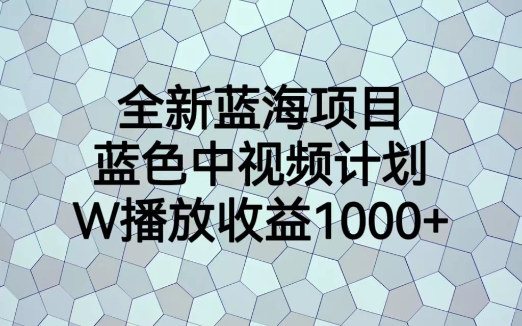 全新蓝海项目，蓝色中视频计划，1W播放量1000+-大源资源网