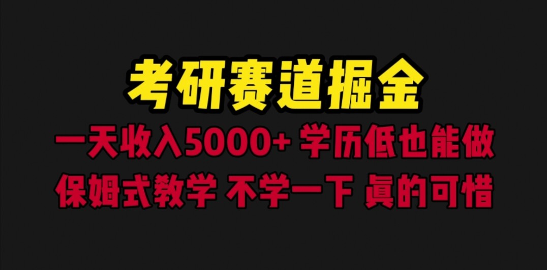 考研赛道掘金，一天5000+学历低也能做，保姆式教学，不学一下，真的可惜-大源资源网