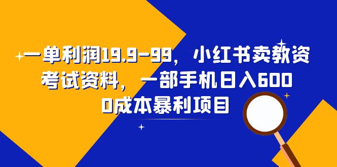 一单利润19.9-99，小红书卖教资考试资料，一部手机日入600-大源资源网