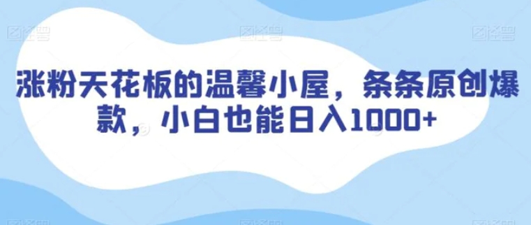 涨粉天花板的温馨小屋，条条原创爆款，小白也能日入1000+【揭秘】-大源资源网