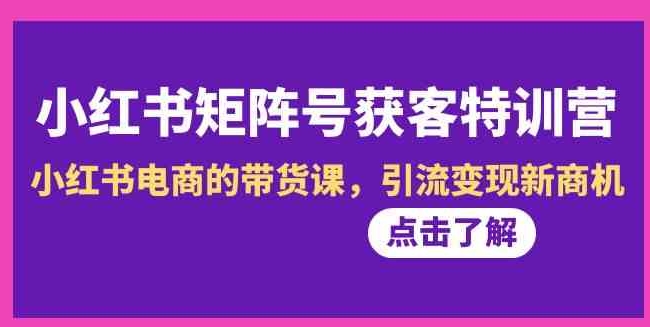 小红书-矩阵号获客特训营-第10期，小红书电商的带货课，引流变现新商机-大源资源网