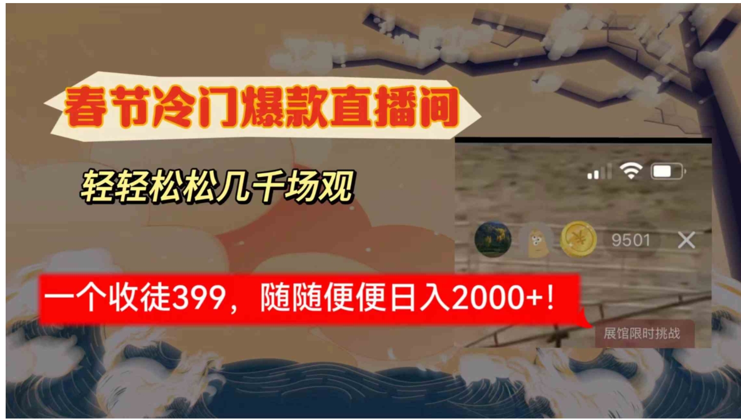 春节冷门直播间解放shuang’s打造，场观随便几千人在线，收一个徒399，轻…-大源资源网