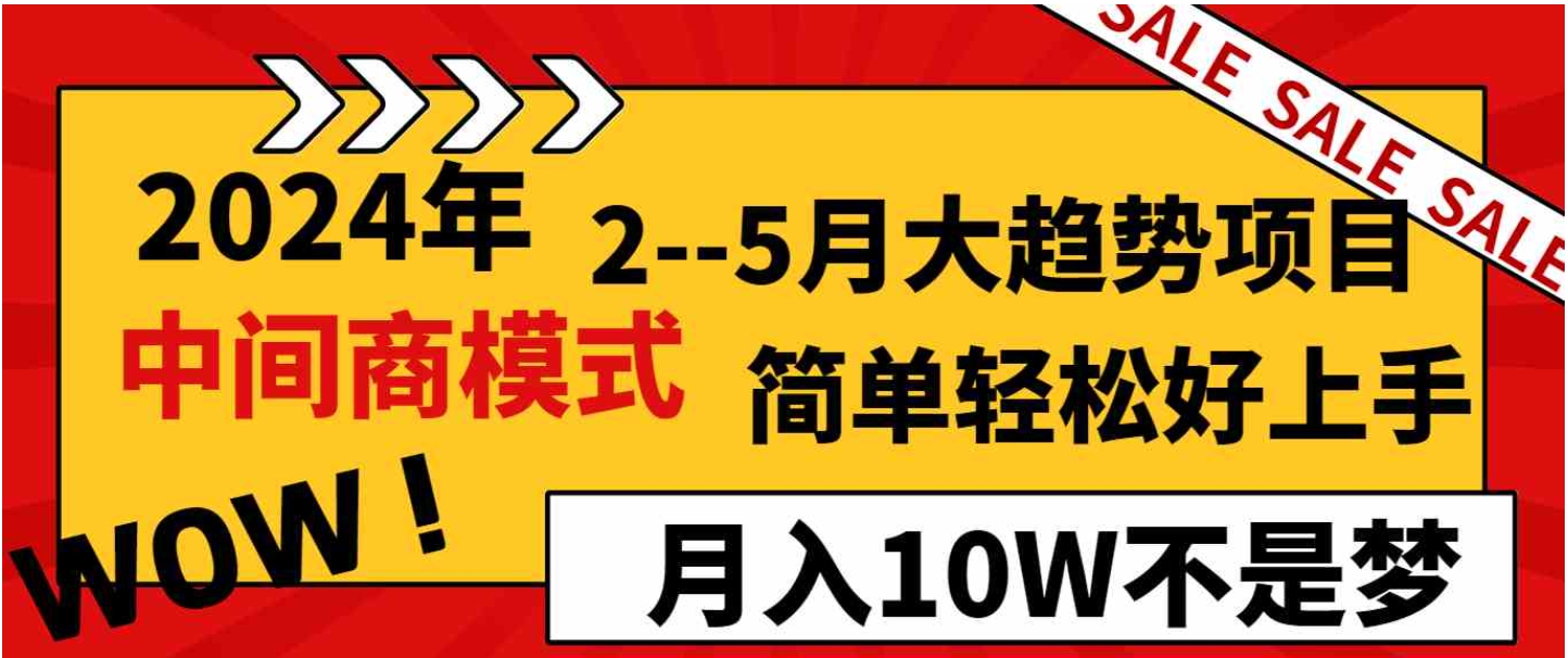 2024年2–5月大趋势项目，利用中间商模式，简单轻松好上手，轻松月入10W…-大源资源网