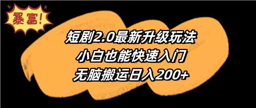 （9375期）短剧2.0最新升级玩法，小白也能快速入门，无脑搬运日入200+-大源资源网