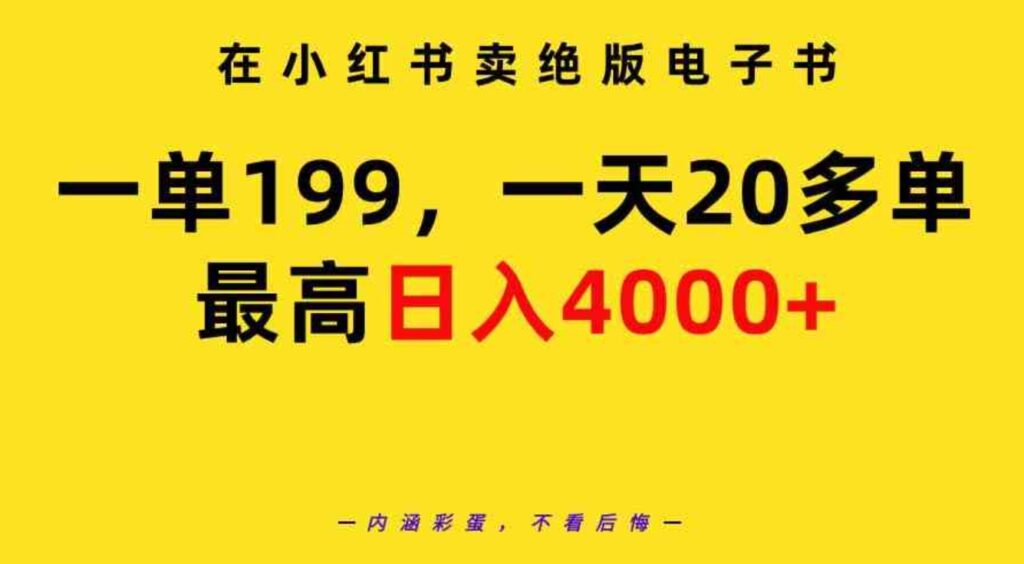 （9401期）在小红书卖绝版电子书，一单199 一天最多搞20多单，最高日入4000+教程+资料-大源资源网