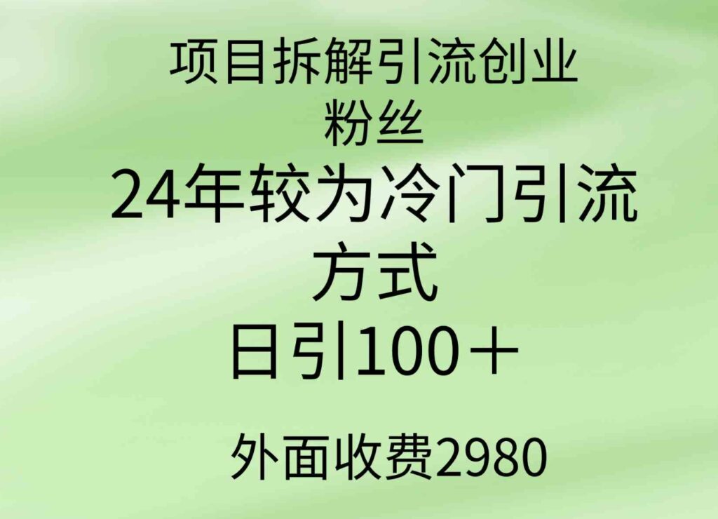 （9489期）项目拆解引流创业粉丝，24年较冷门引流方式，轻松日引100＋-大源资源网