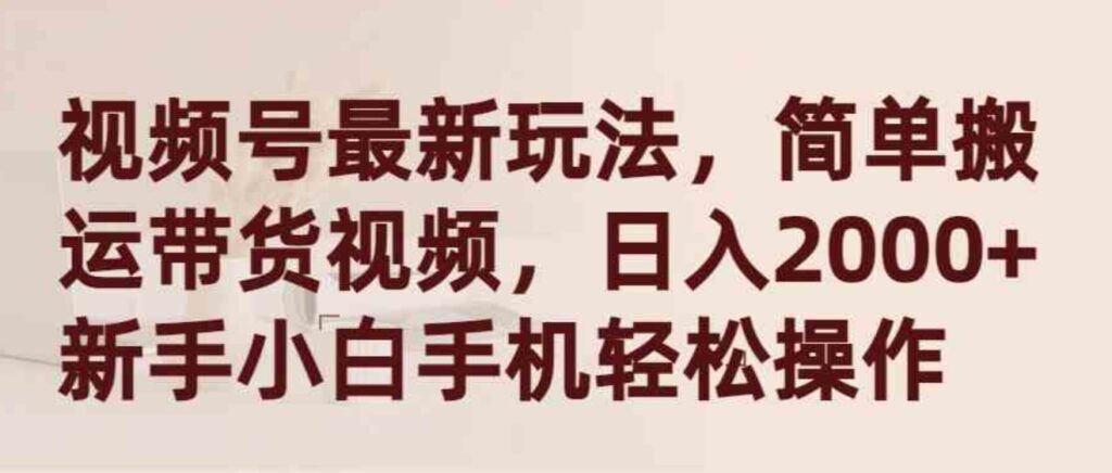 （9486期）视频号最新玩法，简单搬运带货视频，日入2000+，新手小白手机轻松操作-大源资源网