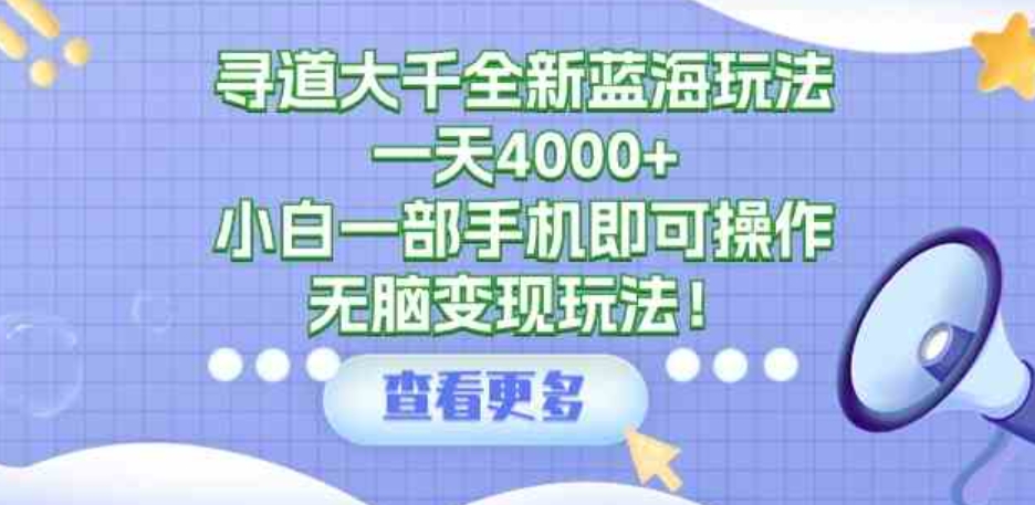 （9479期）寻道大千全新蓝海玩法，一天4000+，小白一部手机即可操作，无脑变现玩法！-大源资源网