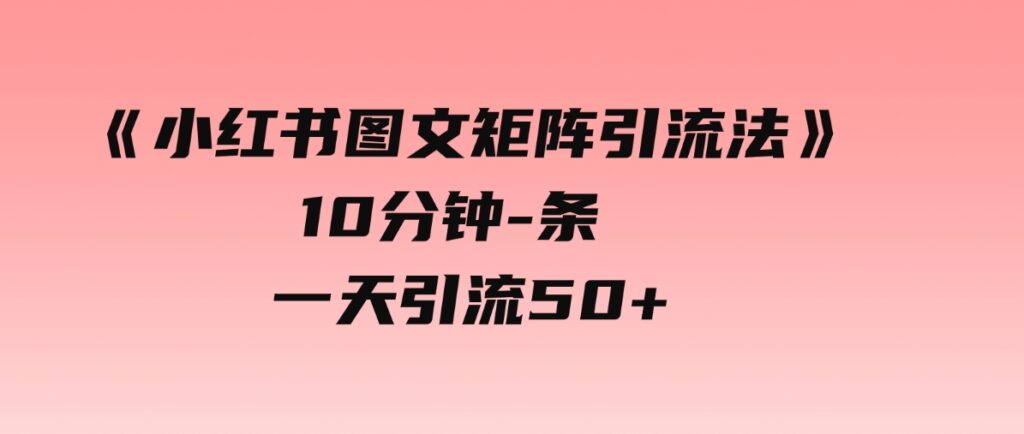 （9538期）《小红书图文矩阵引流法》 10分钟-条 ，一天引流50+-大源资源网