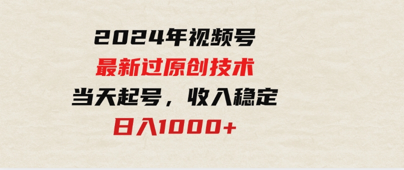 （9565期）2024年视频号最新过原创技术，当天起号，收入稳定，日入1000+-海南千川网络科技