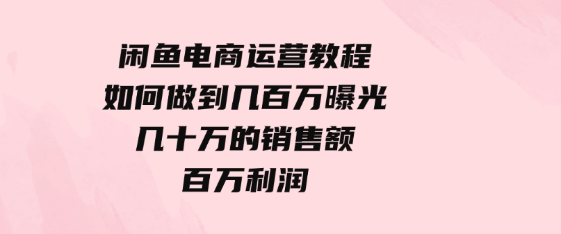 （9560期）闲鱼电商运营教程：如何做到几百万曝光，几十万的销售额，百万利润-大源资源网