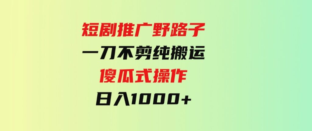 （9586期）短剧推广野路子，一刀不剪纯搬运，傻瓜式操作，日入1000+-大源资源网