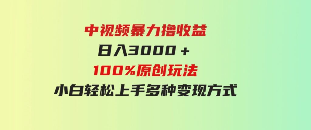 （9696期）中视频暴力撸收益，日入3000＋，100%原创玩法，小白轻松上手多种变现方式-大源资源网