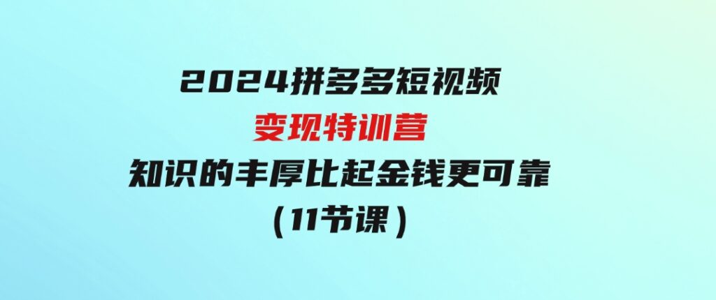 2024拼多多短视频变现特训营，知识的丰厚比起金钱更可靠（11节课）-大源资源网