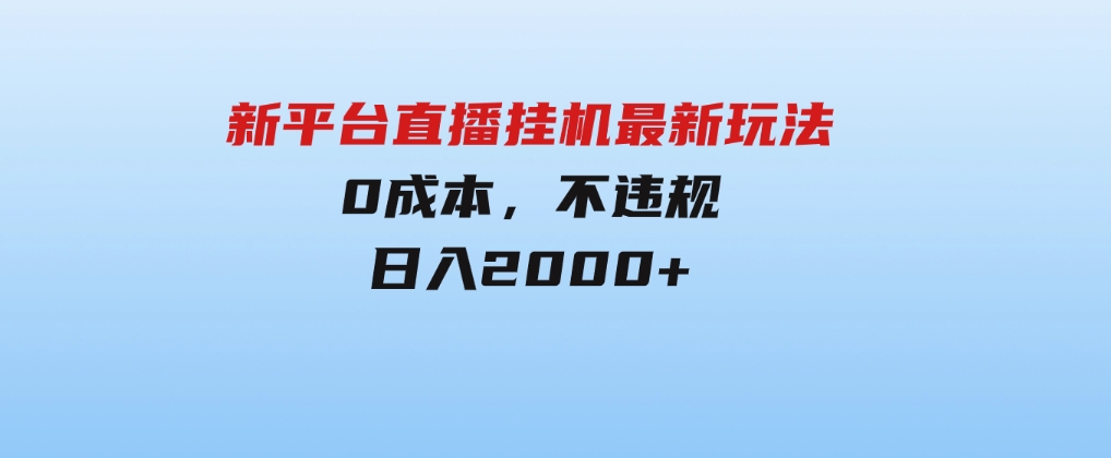 新平台直播挂机最新玩法，0成本，不违规，日入2000+-大源资源网