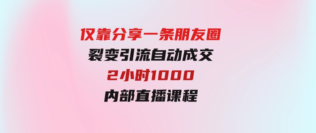 仅靠分享一条朋友圈裂变引流自动成交2小时1000内部直播课程-大源资源网