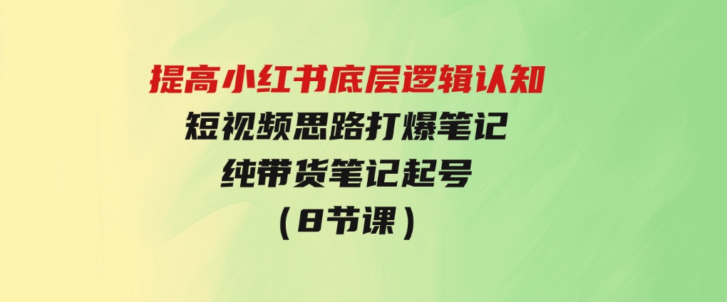 提高小红书底层逻辑认知+短视频思路打爆笔记+纯带货笔记起号（8节课）-大源资源网