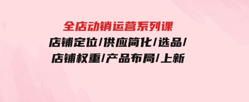 全店·动销运营系列课：店铺定位/供应简化/选品/店铺权重/产品布局/上新-大源资源网