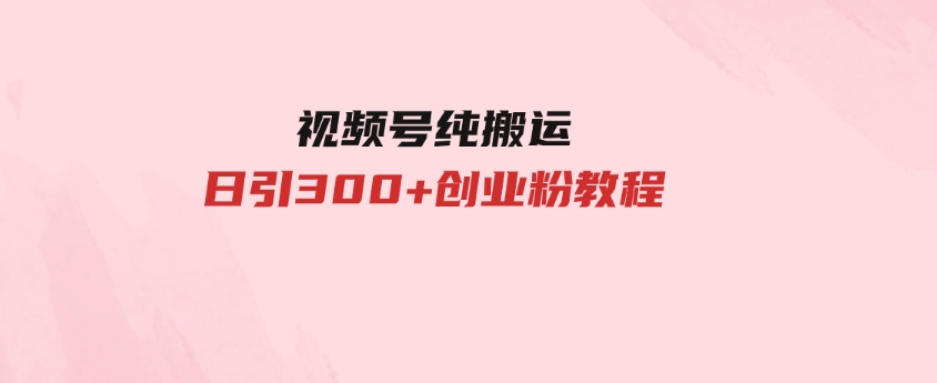 视频号纯搬运日引300+创业粉教程！-大源资源网