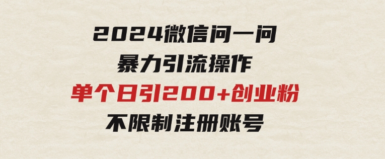 2024微信问一问暴力引流操作，单个日引200+创业粉！不限制注册账号！0封…-大源资源网