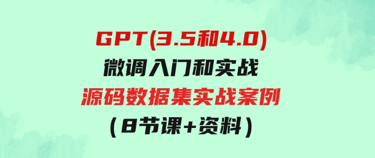 GPT(3.5和4.0)微调入门和实战，源码数据集实战案例（8节课+资料）-大源资源网