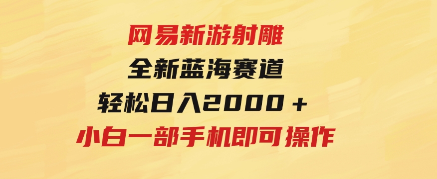 网易新游 射雕 全新蓝海赛道，轻松日入2000＋小白一部手机即可操作-大源资源网