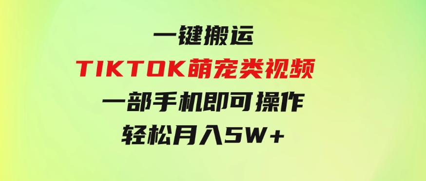 一键搬运TIKTOK萌宠类视频 一部手机即可操作 所有平台均可发布 轻松月入5W+-大源资源网