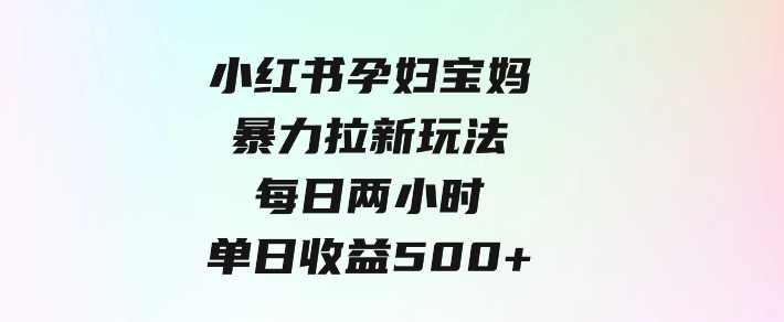 小红书孕妇宝妈暴力拉新玩法，每日两小时，单日收益500+-大源资源网