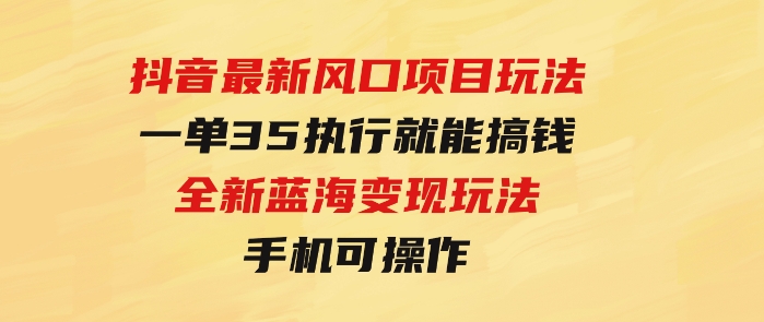 抖音最新风口项目玩法，一单35，执行就能搞钱 全新蓝海变现玩法 手机可操作-大源资源网