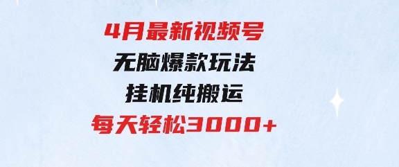 4月最新视频号无脑爆款玩法，挂机纯搬运，每天轻松3000+-大源资源网