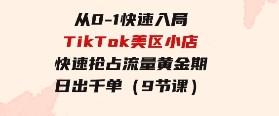 从0-1快速入局TikTok美区小店，快速抢占流量黄金期，日出千单（9节课）-大源资源网