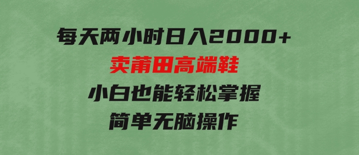 每天两小时日入2000+，卖莆田高端鞋，小白也能轻松掌握，简单无脑操作-大源资源网