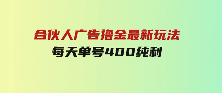 合伙人广告撸金最新玩法，每天单号400纯利-大源资源网