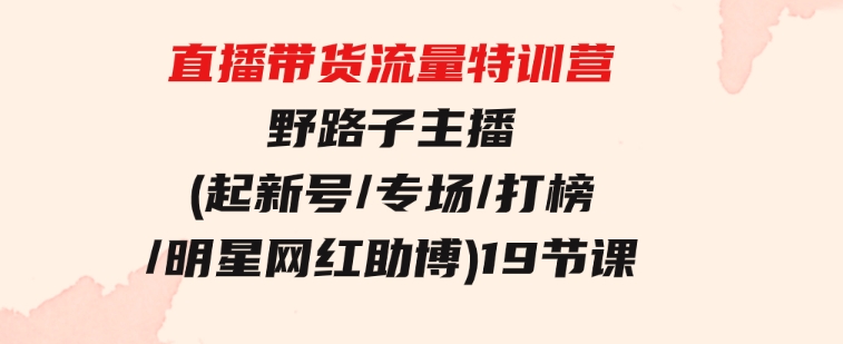 直播带货流量特训营，野路子主播(起新号/专场/打榜/明星网红助博)19节课-海南千川网络科技