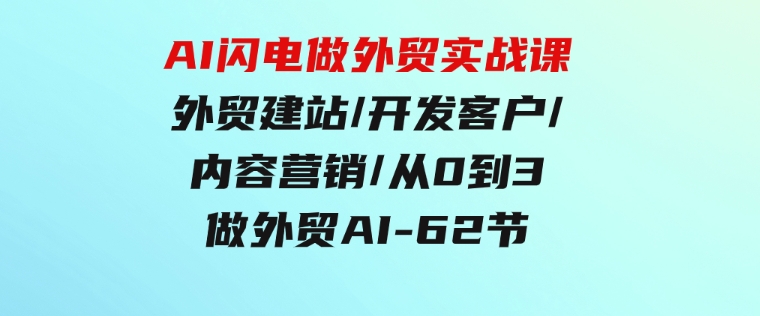 AI闪电做外贸实战课，外贸建站/开发客户/内容营销/从0到3做外贸AI-62节-大源资源网