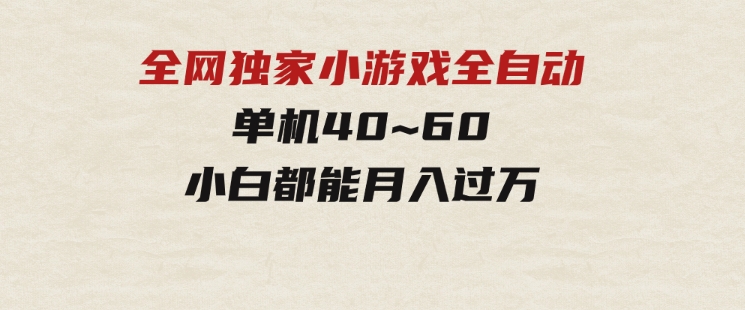 2024最新全网独家小游戏全自动，单机40~60,稳定躺赚，小白都能月入过万-大源资源网