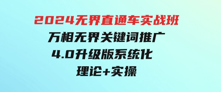 2024无界直通车实战班，万相无界关键词推广，4.0升级版 系统化 理论+实操-大源资源网