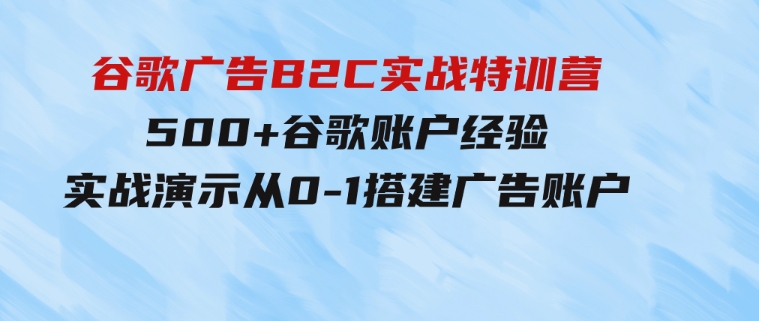 谷歌广告B2C实战特训营，500+谷歌账户经验，实战演示从0-1搭建广告账户-大源资源网