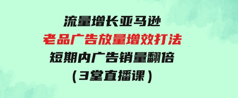 流量增长 亚马逊老品广告放量增效打法，短期内广告销量翻倍（3堂直播课）-大源资源网