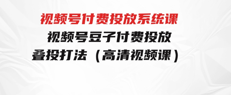 视频号付费投放系统课，视频号豆子付费投放·叠投打法（高清视频课）-大源资源网