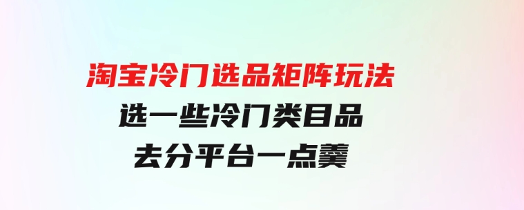 淘宝冷门选品矩阵玩法：换种玩法，选一些冷门类目品，去分平台一点羹-海南千川网络科技