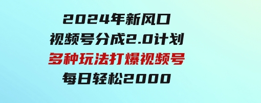 2024年新风口，视频号分成2.0计划，多种玩法打爆视频号，每日轻松2000-海南千川网络科技