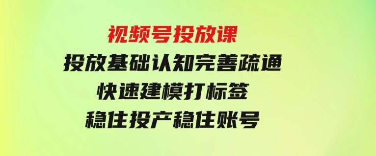 视频号投放课：投放基础认知完善疏通，快速建模打标签，稳住投产稳住账号-大源资源网